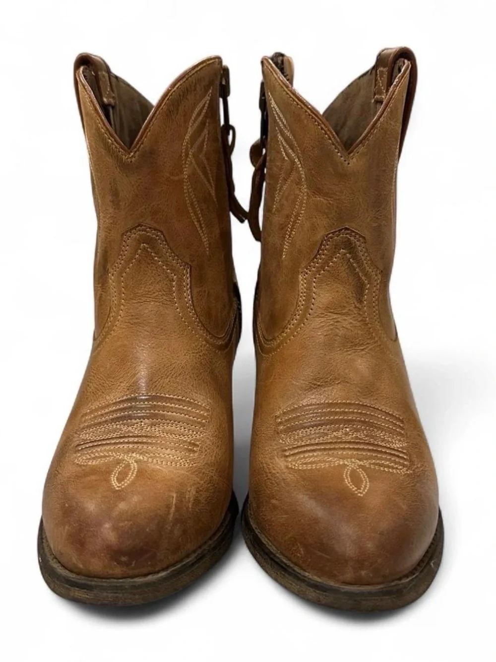 Ariat Women’s Darling Short Brown Leather Block Heel Western Booties Sz US 6.5B